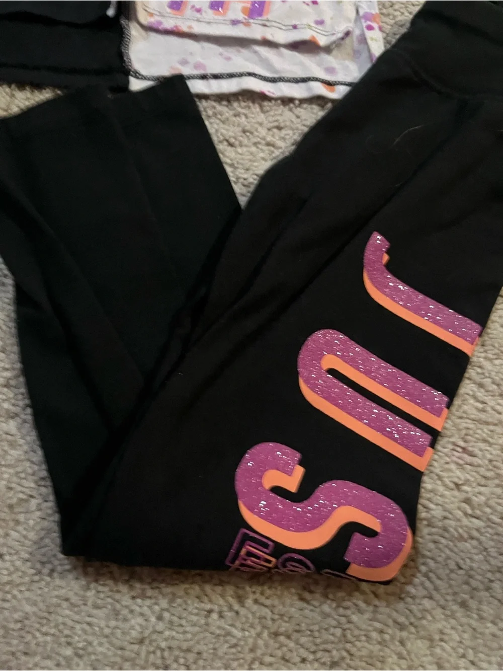Justice Black Leggings with Pink & Purple Logo